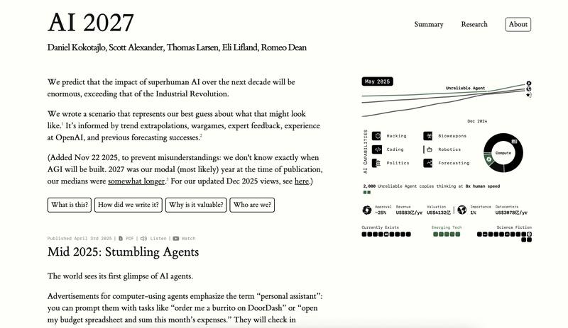 AI 2027:用“硬核推演”为“超人类AI时代”绘制的十年剧本 📜